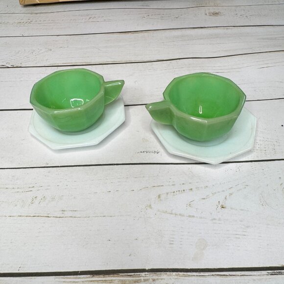 VTG Akro Agate Little American Maid Tea Set Children's Toys Dishes Green & White - Picture 14 of 16